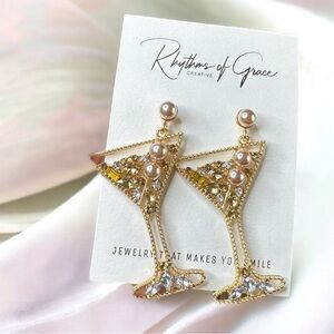NWT Martini Dangle Earrings – Dazzling Rhinestone Martini Glass Earrings